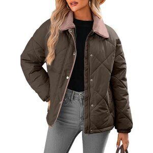 Women's Puffer Jackets Coffee Coats Long Sleeve Winter Warm Button Outerwear
